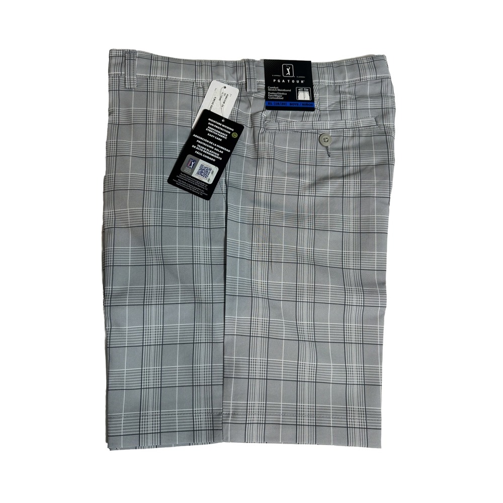 PGA TOUR Boys' Flat Front Printed Golf Short, Bright White, XL (18-20)‎